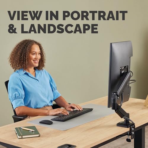 Fellowes Everyday Plus Single Gas Spring Monitor Arm Supports up to 32" Screens Weighing 4.4-19.84 lbs, Height Adjusting, Tilt, Swivel, Rotate, VESA 75/100, Clamp or Grommet Mount, Cable Management - style: Everyday Plus Single Arm
