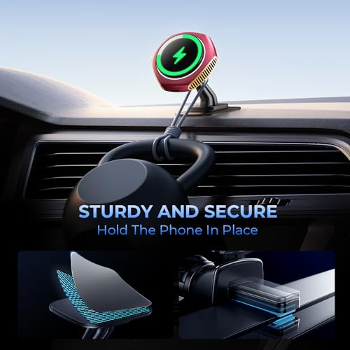JOYMASS for MagSafe Car Mount Charger, 15W Zinc Alloy Fast Charging Magnetic Wireless Car Charger Phone Holders for Your Car Fits for iPhone 15 Pro Max Plus 14 13 12 Mini MagSafe Case - Red - color: RED