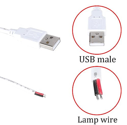 DC 2-pin USB Cable with ON/Off Switch USB 2.0 A Male Plug 2 Pin 2 Bare Wire Charge Cable Connector with Power Switch for 5V-12V PC/LED Desk Lamp/USB Fan/LED Strips[white-2PACK/1M/3.3ft] - color: White