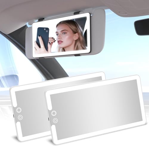 2PCS Car Visor Vanity Mirror with Lights, Rechargeable Dimmable Touch LED Sun Visor Mirrors, Large Detachable Vanity Makeup Mirror with 3 Color Modes for Truck SUV Car Accessories for Women(White) - color: White, size: (2pcs)