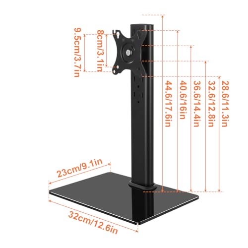 KKTONER Single Computer Monitor Stand Free Standing Desk Vesa Mount for 13 inch to 32 inch Screen Height Adjustable Monitor Mount Swivel Vesa 75*75mm/100*100mm Hold up 77Lbs