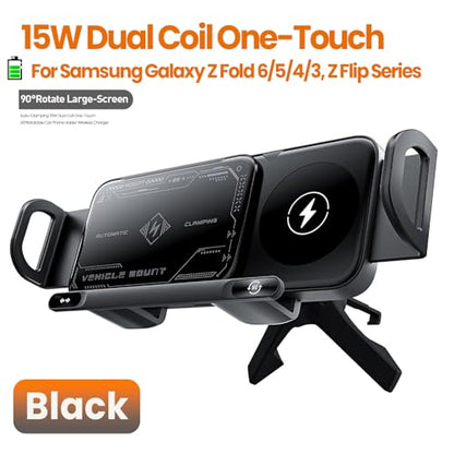 Famous Tech Shop 15W Wireless Car Charger Phone Mount with Auto Clamping, Rotating Car Phone Holder with Dashboard and Windshield Mount, Fast Charging Stand for iPhone and Android