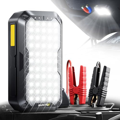 AUXITO Portable Jump Starter - 4000A Car Battery Jump Starter(8L Gas/7L Diesel) 2000LM Camping Light, 12V Jump Box with 4 Modes Working Light and 2 Hook, Portable Charger and Jump Cables - size: 4000A