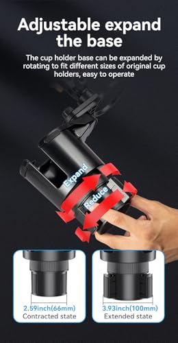Car Phone Holder with Cup Holder Mount, 2 in 1 Universal Cup Holder Expander Adjustable Base with Phone Mount, Long Adjustable Arm with 360°Rotation Cup Holder ，Compatible with All Smartphones，Black