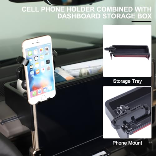 for Hummer EV Accessories Phone Holder Mount Dashboard Storage Organizer 360 Degree Rotatable Phone Holder Stand Dash Box Storage Tray for Hummer EV SUV Pickup Truck 2022-2024 2025 2026 (D)
