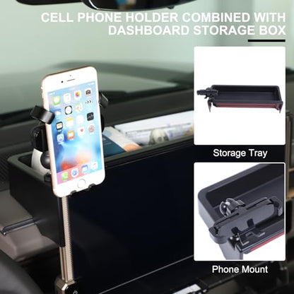 for Hummer EV Accessories Phone Holder Mount Dashboard Storage Organizer 360 Degree Rotatable Phone Holder Stand Dash Box Storage Tray for Hummer EV SUV Pickup Truck 2022-2024 2025 2026 (D)
