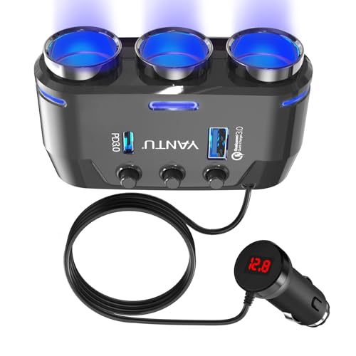 YANTU QC3.0&PD Cigarette Lighter Adapter, 3-Socket 140W Car Cigarette Lighter Splitter with 12v USB Outlet,Car Charger Adapter with Double/Dual/USB C Charger Multi Port/Plug Outlet for Car Device - color: 140W-B39-C