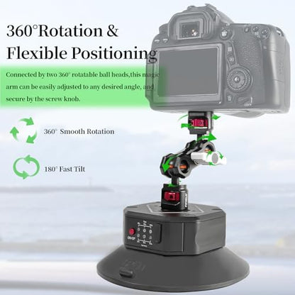 6in Electric Camera Suction Cup Mount Kit with Ball Head Magic Arm, CNC Machined Automatic Air Pump Vacuum Cup, Quick Release Car Mount Compatible with DJI OSMO Pocket 3 Insta360 iPhone - style: 6in / Electric