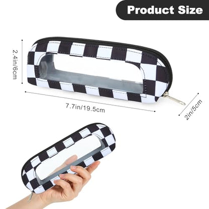 DOB SECHS Small Clear Makeup Bag for Purse Mini Checkered Brush Pouch for Travel Nylon Travel Cosmetic Organizer Pouches Holder Pencil Bag with Zipper Double Sided Clear Make-up Bags - color: Checkered+Clear Winldow
