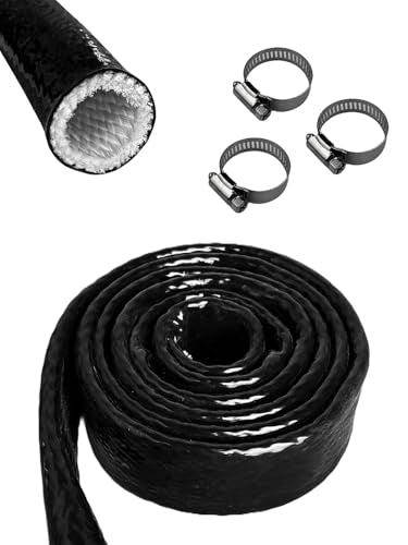 YAMAKATO 3/8" ID Heat Shielded Fire Thermo Armor Fire Sleeve (Black, 5FT) - size: 3/8" ID x 5FT