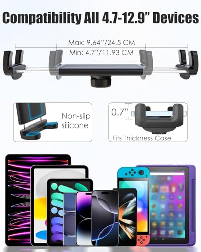 Charchendo Metal Gooseneck Tablet Mount with Anti-Slip Silicone, Universal Clamp-On Round Tube iPad Holder for Indoor Cycling Bike, Gym Bike, Elliptical & Rowing Machine, Fits 4-13in Tablets & More
