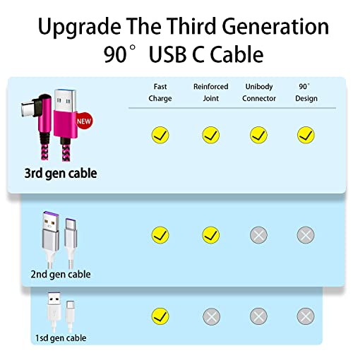 Teeind USB C Angle Cord: [90 Degree/6ft/4Pack] Nylon USB C Cable Compatible with Samsung Galaxy S10/S10e/9/Note 10, Charger Cable-[Blue/Black/Magenta/Purple] (Pack of 2) - size: 6 feet (Pack of 2)