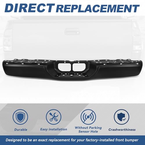 Auto Dynasty Rear Step Bumper Compatible with 2000-2006 Toyota Tundra, Non Parking Sensor Holes, Primered Black - color: Black Bumper Only