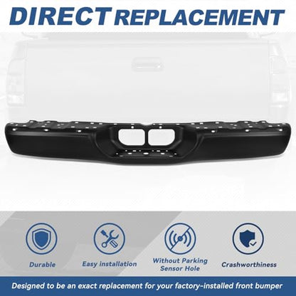 Auto Dynasty Rear Step Bumper Compatible with 2000-2006 Toyota Tundra, Non Parking Sensor Holes, Primered Black - color: Black Bumper Only