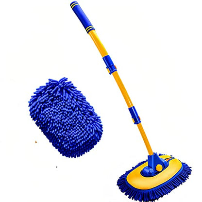 MVEQRRN 15°Curved Chenille Car Wash Brush Mop with Long Handle(Blue) - color: Blue-001