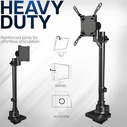 VIVO Clamp-on Single Ultra Wide Monitor Desk Mount, Low Profile Heavy Duty Adjustable Stand for 1 Ultrawide Screen up to 57 inches, 59.4 lbs Capacity, Black, STAND-V157C - size: up to 57" screens, style: Standard