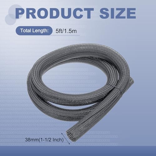 MECCANIXITY Split Sleeve Wire Loom 1-1/2" 5Ft Grey Self Wrapping Braided Sleeve UL94-V2 Fireproof PET Sleeving for Automotive, Home Cable Management - color: Grey, size: 1-1/2" x 5Ft