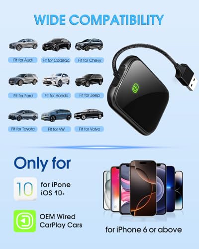Wireless Carplay Adapter for Apple - 2025 Upgrade Seamless Connection Convert Wired to Wireless Car Play Adapter Plug & Play No Lag CarPlay Wireless Adapter Fit for iPhone iOS 10+ (Black) - color: Black