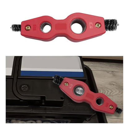 Dickno Car Battery Terminal Cleaning Brush, 4 in 1 Anti-Rust Auto Battery Cleaner with Steel Wire, Universal Vehicle Battery Terminals Machine Parts Cleaning Tool Accessories (Red) - color: Red, size: 1 PC