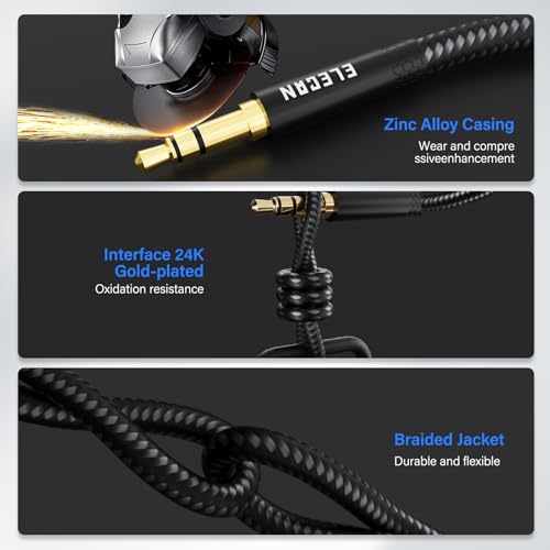 Elecan Headphone Extension Cable 15 Ft, 1/8 Inch 3.5 MM AUX Cord Wire Male to Female, Hi-Fi Sound Thin&Slim Braided TRS Stereo Audio Beats Cable Extender for Car,Home Stereos, Speaker,Phones - size: 15FT-1PK