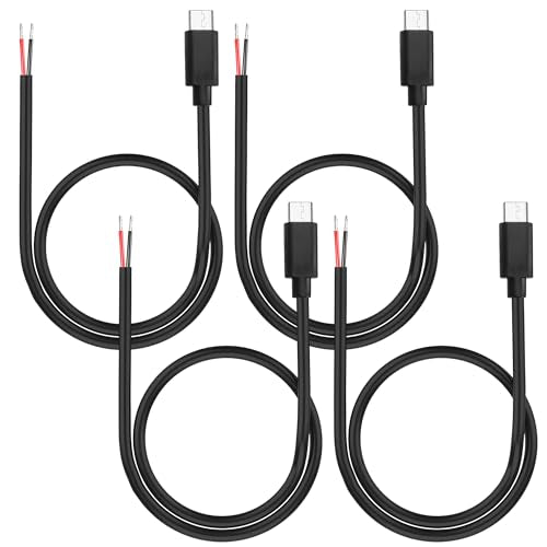 USB Type-C 2 Pin Bare Wire Cable,5V 3A 22AWG USB C Male Plug to 2 Pin Open End Pigtail Extension Power Cable for DIY Equipment Installed Replace Repair-0.5M/1.64FT (4PCS) - style: 0.5M/1.64FT-(4PCS)