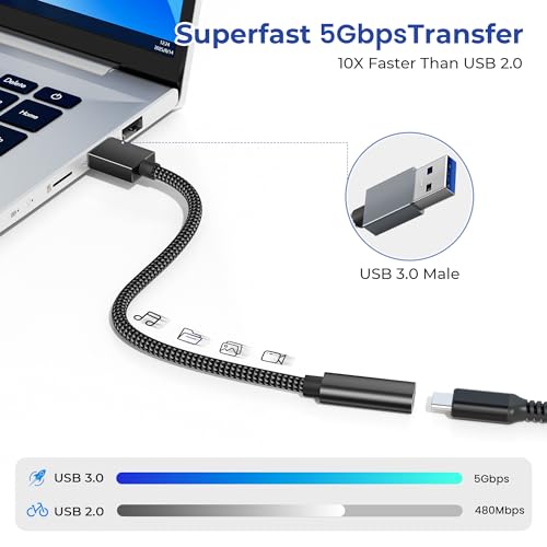 Basesailor USB 3.0 to USB C Adapter 0.75FT 2Pack,USBC Female to USB A Male - color: Black, size: 0.75FT