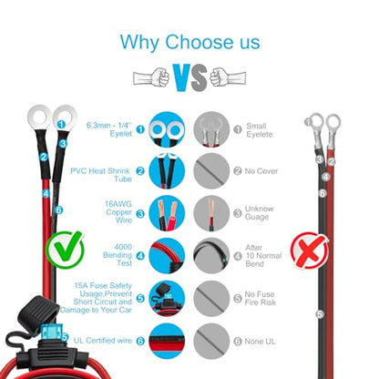 Chanzon 6ft 12V 24V Car Cigarette Lighter Female Socket to Battery Eyelet - color: 6ft Female-to-Eyelet Red-and-Black