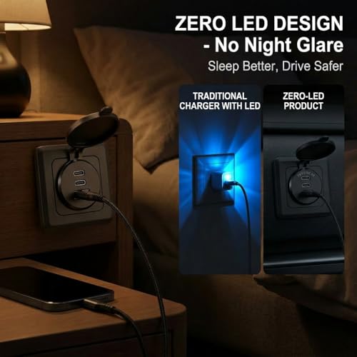 4PCS GIBBAB 90W Waterproof Recessed RV USB Outlet, Aluminum Charger Socket - color: Deep Black, size: 4P