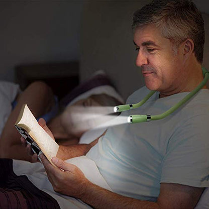 Neck Book Light LED Reading Lamp USB-C Rechargeable, Hands Free, 4 LED Bulbs, 4 Adjustable Brightness, for Reading in Bed or Reading in Car (Green) - color: Green