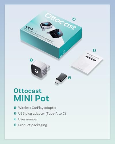 OTTOCAST Mini 3.0 (Pot) 2025 Wireless CarPlay & Android Auto 2-in-1 Adapter, Plug & Play, 5GHz WiFi, Auto Connect for iPhone & Android, Fits 98%+ OEM Wired CarPlay Cars - color: Silver