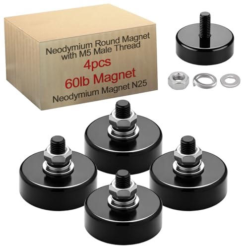 Flutesan 4pc Strong Round Mounting Magnet with Bolt, 0.98"-50lb-M5 Black - color: Black, size: 0.98in-60lb-M5