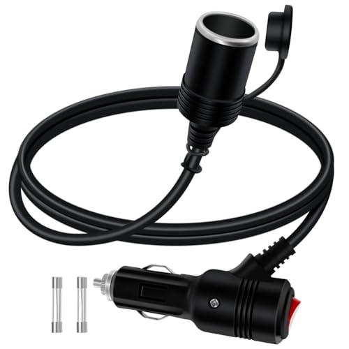 Cigarette Lighter Cable with On Off Switch 12V 24V Cigarette Lighter Extension Heavy Duty 16AWG 15A Fuse with LED Light, Waterproof Cover Suitable for Cars, Motorcycles, Boats (2 m/6.5FT) - size: 2 m/6.5FT