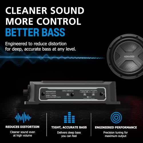 KENWOOD KAC-M5001 Compact Car/Marine Monoblock Class D Amplifier, 600W, IP67/IP66 Waterproof & Dustproof Subwoofer Amp, Speaker Level Input, Signal Sensing Turn-On, Wired Level Control