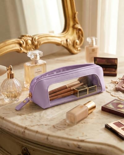 LETGO Cute Makeup Bag Travel Toiletry Bag for Women Small Cosmetic Bags Cute PVC Waterproof Makeup Pouch for Purse Makeup Brushes Bag Pencil Case Accessory Bag (Slim, Purple) - color: Purple, style: Slim
