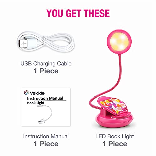 Vekkia Cute Rechargeable Book Light Eye-Care Clip on Lights (Rose Red) - color: Pink