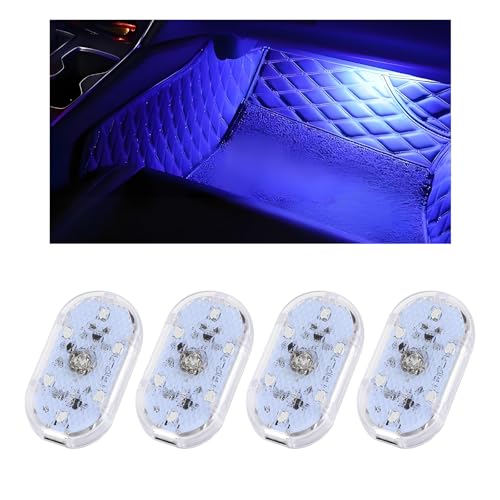 4 PCS Car LED Lights Interior Wireless, Super Bright Auto Interior Ambient Light with 6 Bright LED Lamp Beads, Portable USB Rechargeable Car Led Night Light for Vehicle Decor(Blue) - color: Blue, size: 4PCS