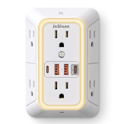 Multi Plug Outlet Surge Protector, 6 Outlet Extender and 4 USB with PD30W USB-C Fast Charging, 3-Sided 1050J Surge Protector Power Strip with Night Light for Home Travel Office-ETL - color: White-30W-1Pcs