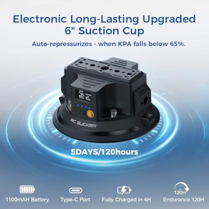 4.5" Electric Camera Suction Cup Mount with Ball Head Arm & Adapter, Heavy-Duty Metal Car Mount for Camera/Action Camera/Phone, 50KG Suction for Car Windshield/Boat/Window, 1/4" 3/8" Threads - size: 4.5 inch