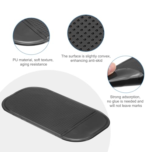 HARFINGTON 7pcs Car Dashboard Anti-Slip Mat 5.5" x 3" Universal Sticky Dash Pad Washable Reusable Car Non-Slip Mats for Phone Keys Sunglasses Electronic Devices, Black - color: Black