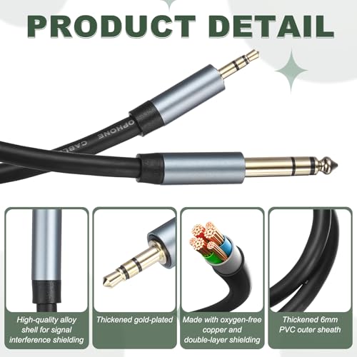 MECCANIXITY 1/4" to 1/8" Stereo Audio Cable 6.35mm to 3.5mm Male 7FT Black - size: 7FT