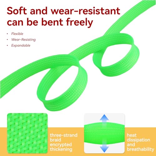 Braided Cable Management Sleeve, 16.4ft Flexible Wear-Resistant Cable Sleeve, Expandable Wire Management for Home, Office, Industry & Automobile (Green, 1/4") - color: Green, size: 1/4"