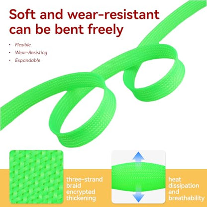 Braided Cable Management Sleeve, 16.4ft Flexible Wear-Resistant Cable Sleeve, Expandable Wire Management for Home, Office, Industry & Automobile (Green, 1/4") - color: Green, size: 1/4"