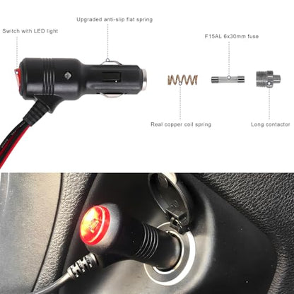 Car Cigarette Lighter Splitter, 12V/ 24V 1 to 2 Automotive Power Charger Port Socket, 2 Way Y-Adapter Cigarette Lighter Extension Cable with On/Off Switch, Car Accessories - color: 2-Way