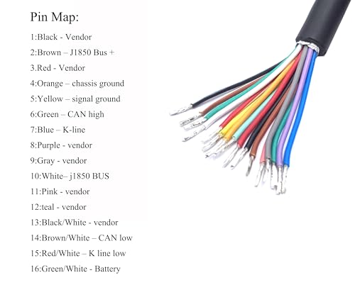 16 Pin OBD2 Male Plug to Bare Wire Open End Cable, 4.92 Ft OBD-II Connector Diagnostic Extension Pigtail Replacement for Vehicle DIY