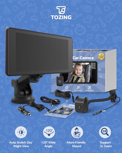 Baby Car Camera Monitor | 5" 1080P IPS Suction Cup Screen - 360° Rotation IR Night Vision 3X Zoom - USB Powered Headrest Mount for Baby Car Cam - size: 5-inch + Single Camera
