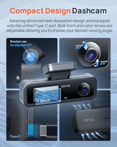 70mai 4K Dash Cam Front and Interior, 4K HDR Dash Camera with F1.55 Aperture, Wi-Fi 6, 24H Parking Surveillance, GPS, Loop Recording, 64GB Card Included, UHD Dashcam for Cars/Taxi/Uber/Lyft - size: T800E-64GB