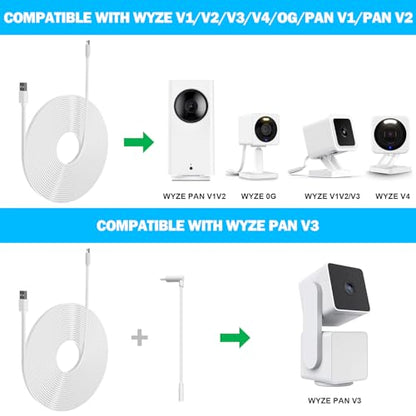 2 Pack 30FT Power Extension Cable Compatible with Wyze Cam v4/v3/OG,Wyze Cam Pan v3/v4,Blink,eufy,NestCam Indoor,Amazon Cloud Camera,USB A to USB C (White) - color: White, size: 30FT