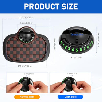 Multifunction Car Anti Slip Mat, 360° Rotatable Phone Holder Dashboard Pad with Temporary Parking Number, Organizer for Phone Sunglasses Keys (Black and Brown Plaid) - color: Black and brown plaid