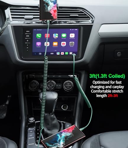 USB to USB C Cable Fast Charging 66W, 2Pack 3ft Coiled USB A to USB C Cable - color: Green, size: 3FT, style: USB A to USB C