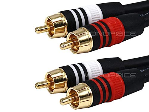 Monoprice Premium Two-Channel Audio Cable - 12 Feet - Black | 2 RCA Plug to 2 RCA Plug 22AWG, Male to Male - size: 12ft